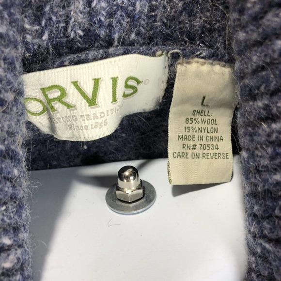 ORVIS SWEATER CARDIGAN LARGE HIGH NECK WOOL BLEND *MISSING 2 BUTTONS LONG SLEEVE - Picture 9 of 15